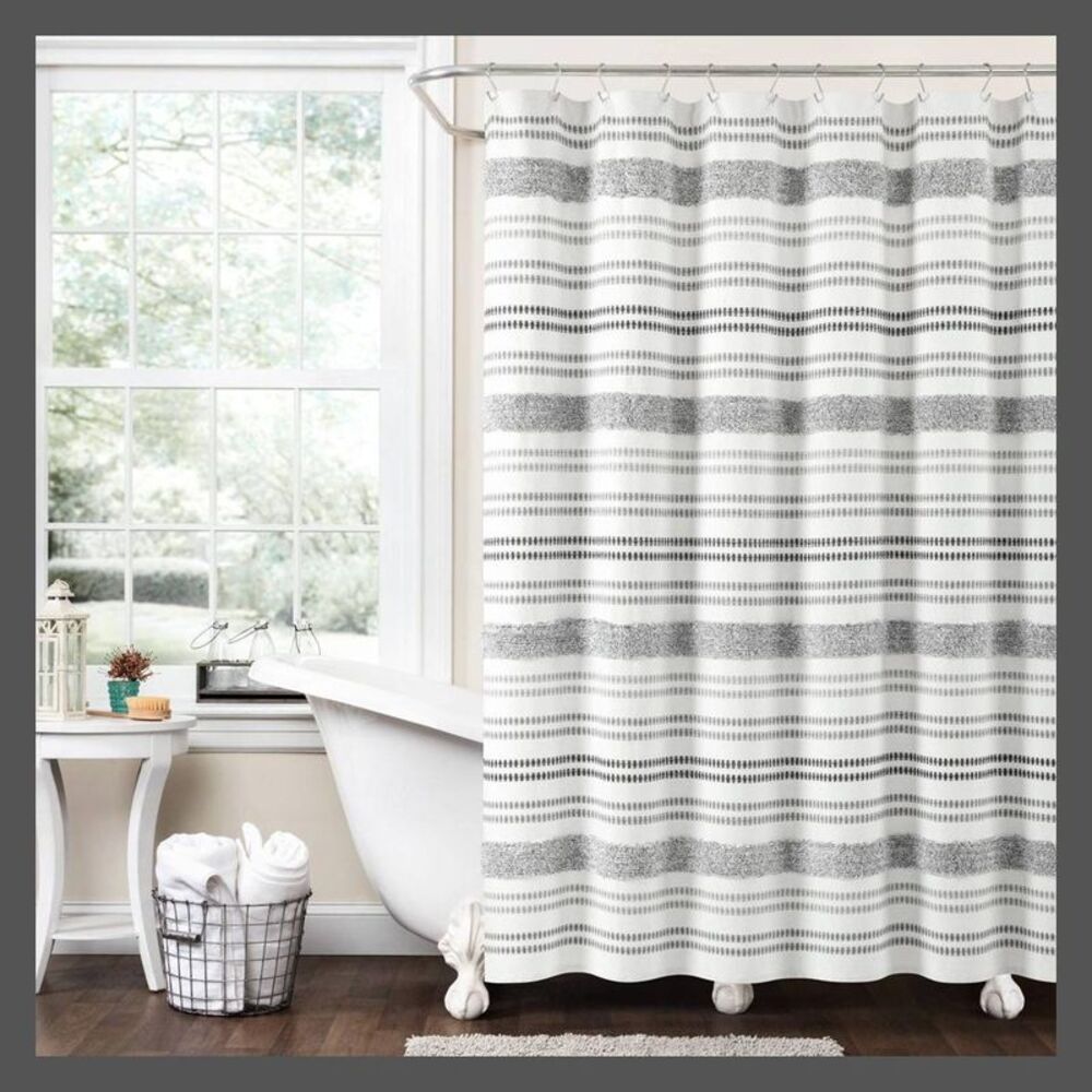 Open Box - Lush Decor -  Modern Tufted Stripe Cotton Shower Curt Gray